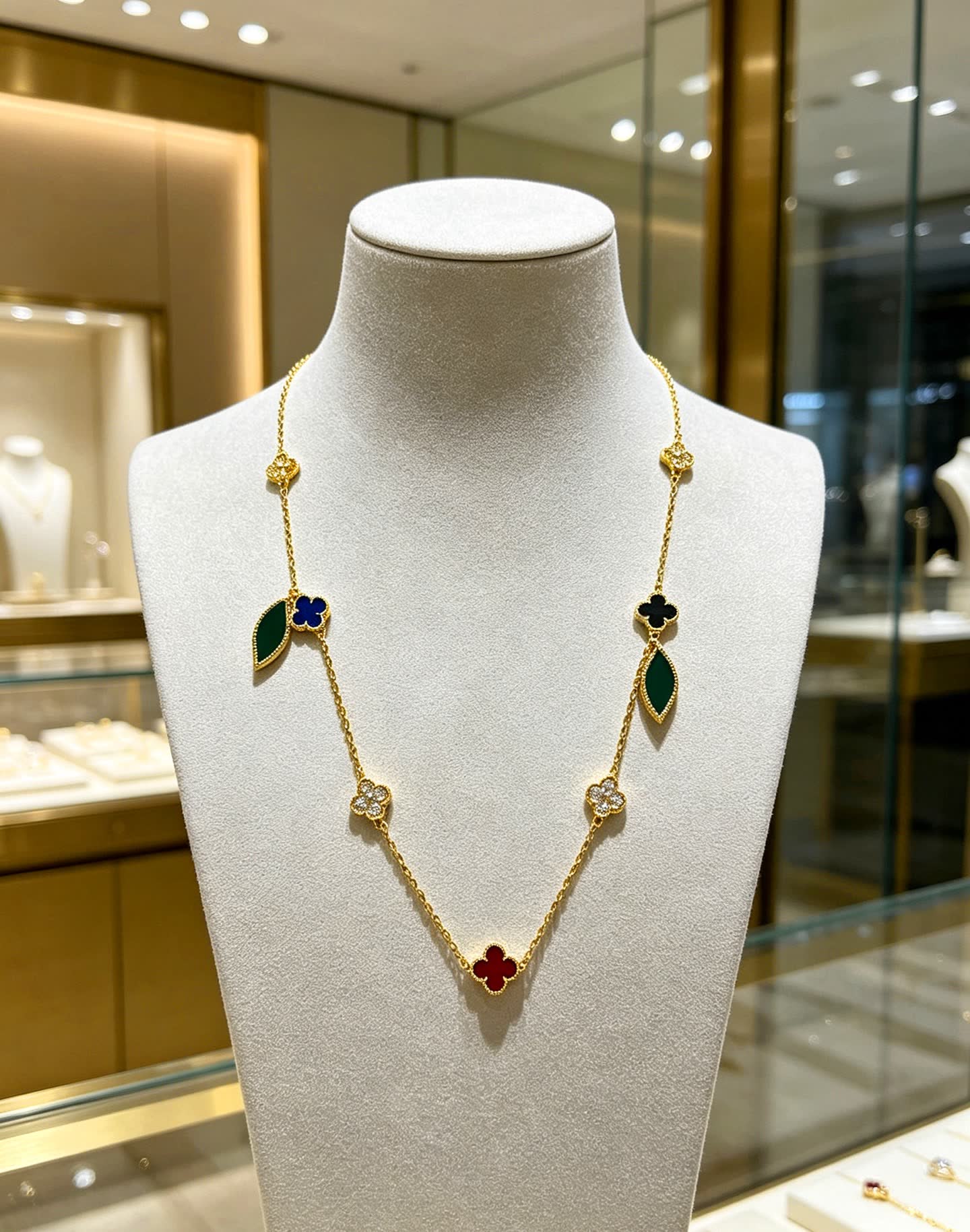 Van Cleef & Arpels Vintage Alhambra Gold and Enamel Necklace